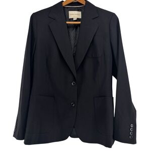 Banana Republic Women 16 Black Wool Blend Stretch Lined Blazer Jacket Career